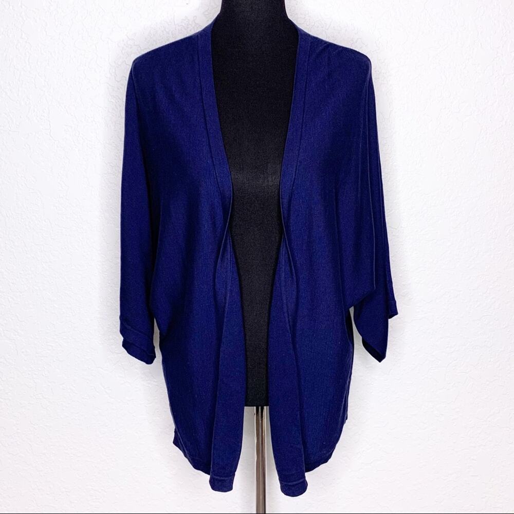 Garnet Hill navy blue silk blend open front cardigan size Small